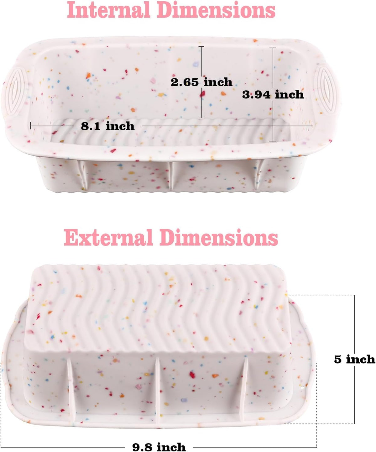 Sakolla 2 Pack Silicone Bread Loaf Molds, Nonstick Easy Release Rectangle Silicone Loaf Pan for Baking Cake, Meatloaf, Banana Bread, Brownies, and Quiche (Confetti)