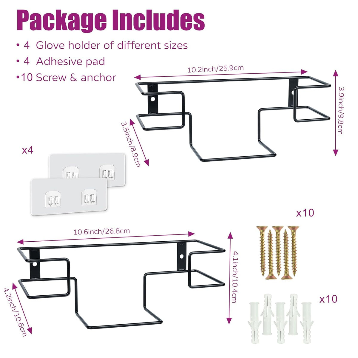 Glove Box Holder and Dispenser - Metal Rack for Rubber Latex Gloves Face Tissue, Black (4 Pack)