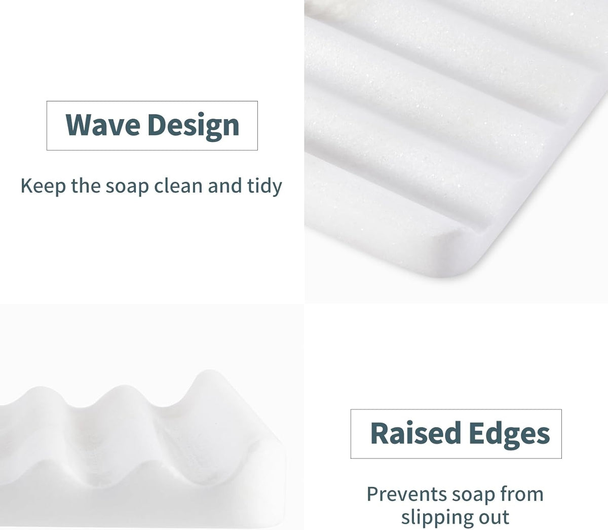 Soap Dish, Marble Soap Holder for Shower, Bar Soap Holder with Water Ripple Design, Easy Cleaning Soap Saver for Kitchen Sink，Bathroom, Executive African Natural Stone Soap Tray(Namib Bianco)