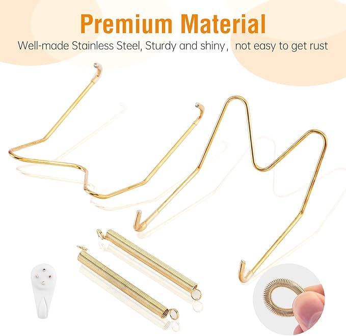 Bilillo 20 pcs Plate Hangers for The Wall, 4/6/8/10 Inch Invisible Decorative Wall Plates Hangers, Stainless Steel Plate Wall Holders for Display Various Sizes with Hooks for Decorative Gold