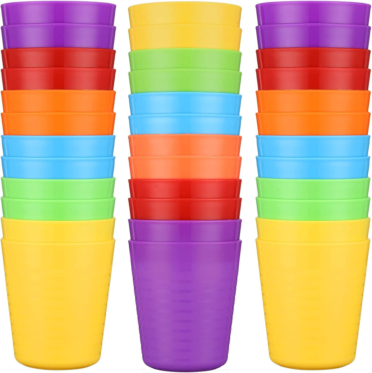 Eccliy 36pcs Kids Cups 8 oz Unbreakable Plastic Stackable Juice Reusable Tumblers Bulk Plastic Drinking Cups for Toddlers Baby Kids, Dishwasher Safe, 6 Colors(Bright Colors)