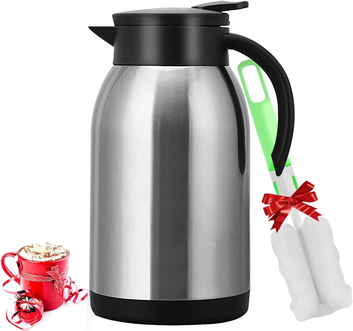 Stainless Steel Thermal Coffee Carafe Dispenser, 40oz Unbreakable Double Wall Vacuum Flask 1.2L Water Tea Pot Beverage Pitcher for Hot Coffee for Christmas Carafe(Silver)