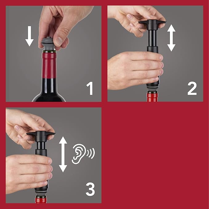 Vacu Vin Wine Saver Pump Pink with Vacuum Wine Stopper - Keep Your Wine Fresh for up to 10 Days - 1 Pump 8 Stoppers - Reusable - Made in the Netherlands