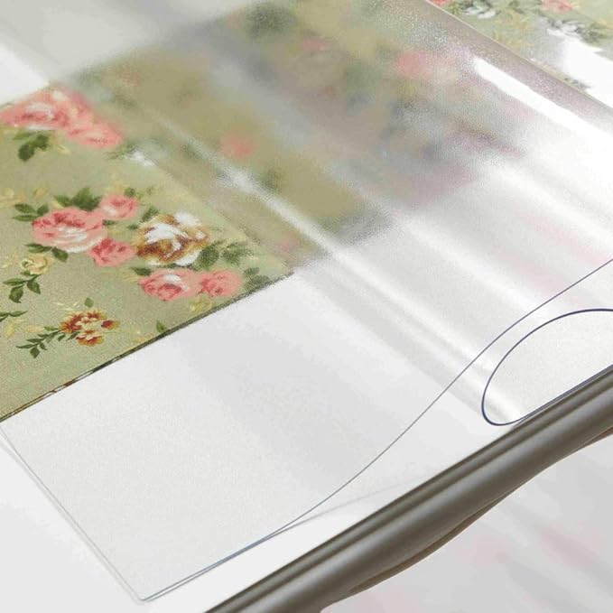 NECAUX Custom 42 x 72 Inch Frosted Table Cover Protector, 1.5mm Thick Wood Grain Transparent Table Pad Non-Slip Tablecloth Plastic Protective Pad for 6 Foot Dining Room Table, Meeting Table