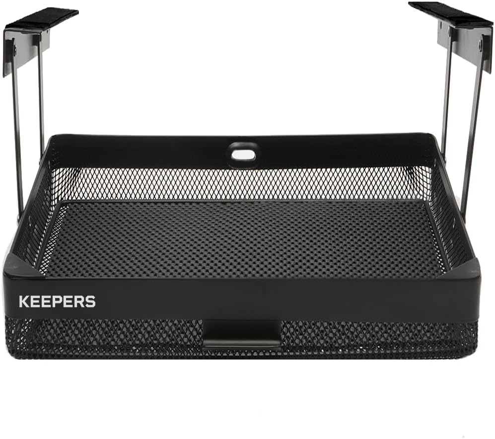 Anything Keeper Under Cabinet, Pull-Down Under Shelf Basket, Drawer Organizer for Office Tables, Under Desk Storage Shelf, RV Space Savers, Camper Must Haves, Easy Install - 11 x 10 x 2.5 in - Black