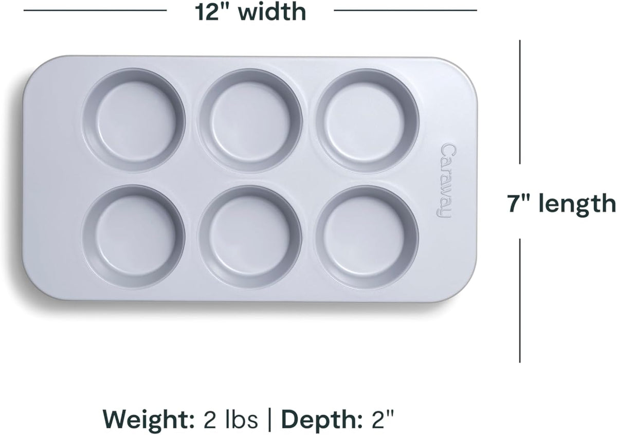 Caraway Nonstick Ceramic 6 Cup Muffin Pan – Non-Toxic, PTFE & PFOA Free – Oven Safe – Aluminized Steel Core – Small Muffin Pan for Baking Cupcakes, Muffins & More - Navy