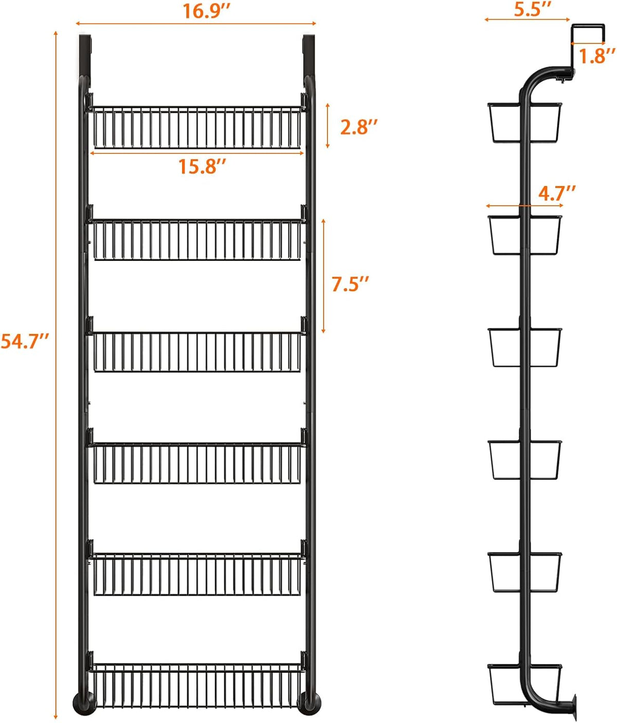 MIAOLI Over The Door Pantry Organizers and Storage, 6-Tier Spice Rack, Home & Kitchen Storage Shelves for Cabinet, Large Capacity Hanging Seasoning Organizer, Laundry Room Organization, Black