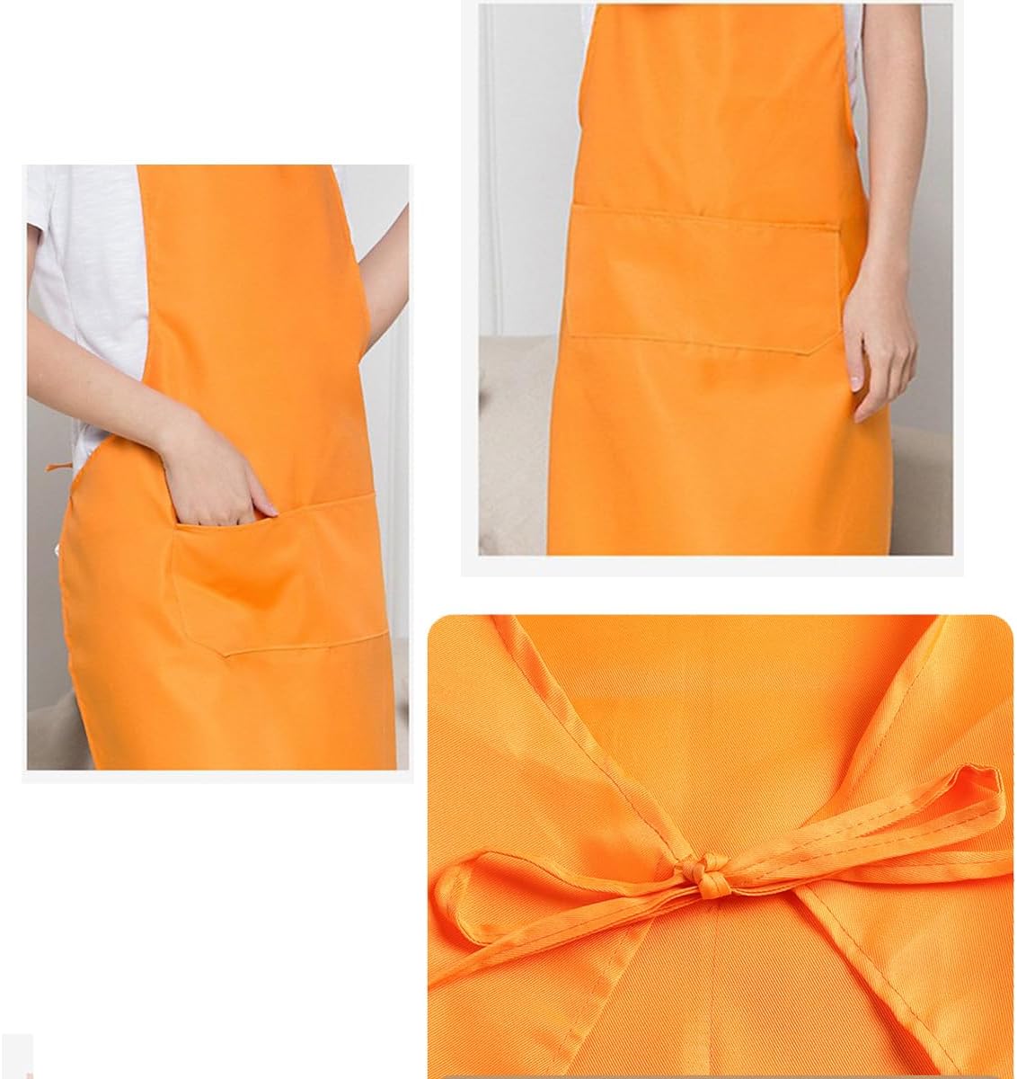 Bringsine 4 Pack Bib Chef Apron - Unisex Aprons with 2 Pockets,Machine Washable Aprons for Men and Women,Kitchen Resistant Cooking BBQ Aprons Bulk(Orange)