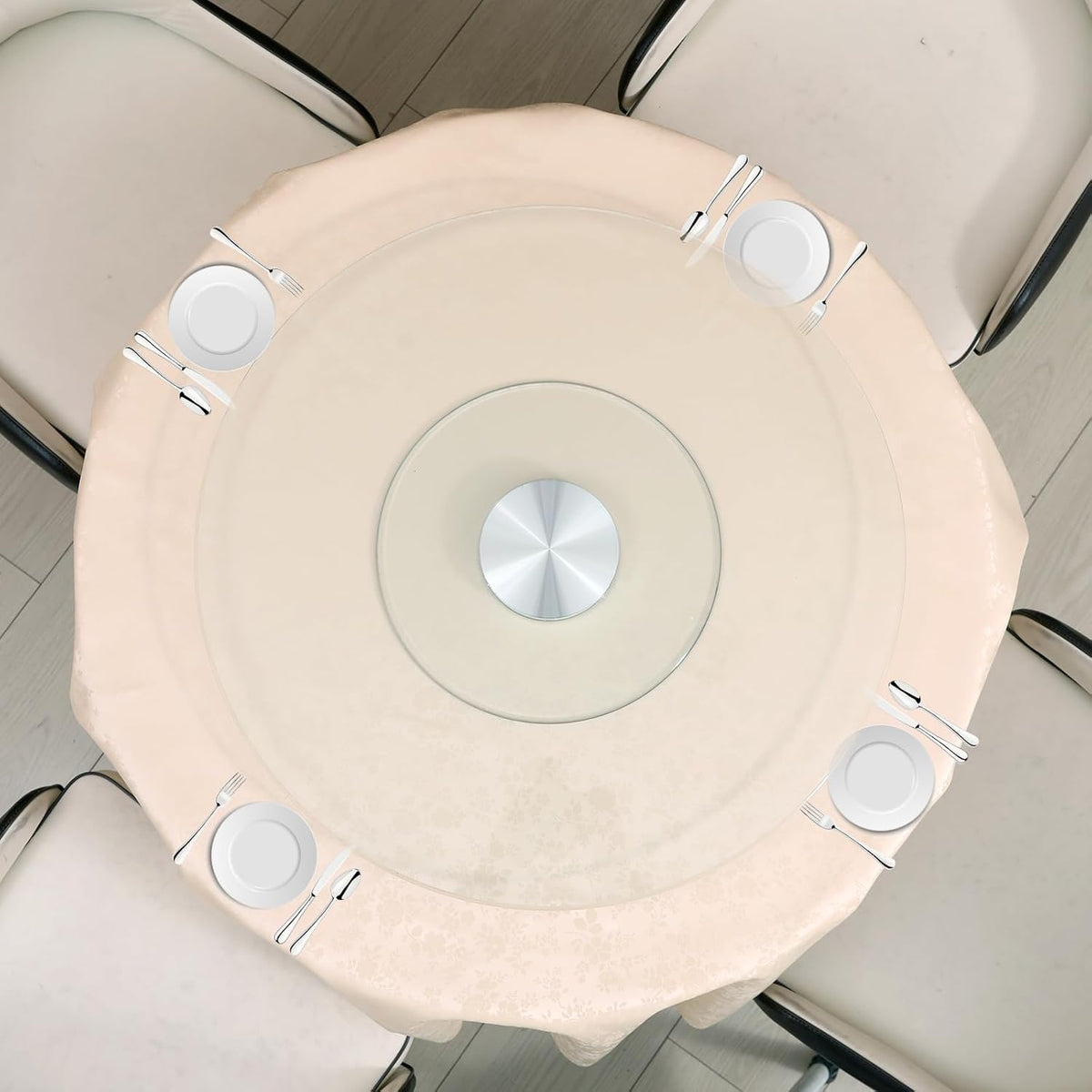 36-Inch Lazy Susan Turntable for Dining Table, Tempered Glass, 360° Rotation, Anti-Tip Design with 6 Rotating Wheels, Perfect for Parties, Weddings, and Family Dinners (36 inch)