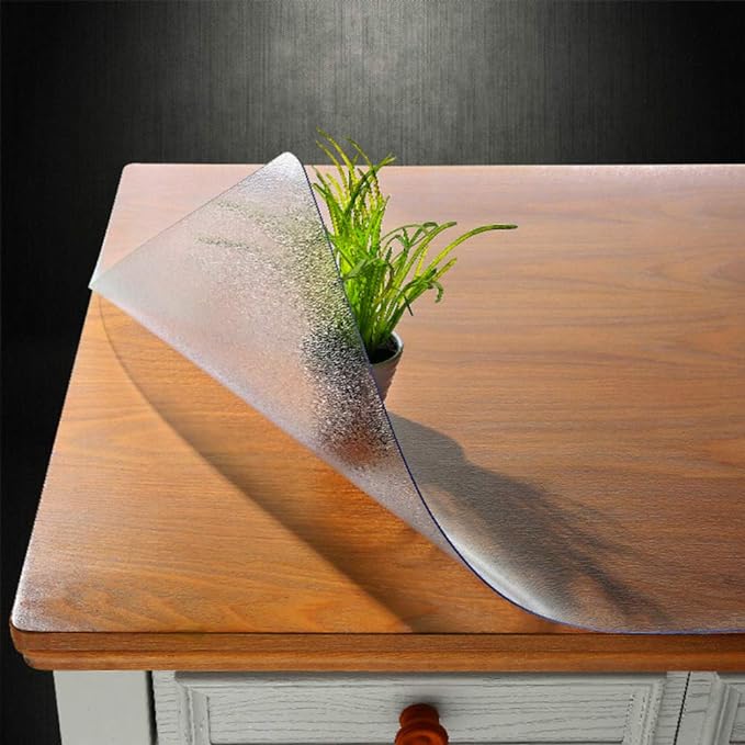 NECAUX Custom 44 x 115 Inch Frosted Table Cover Protector, 1.5mm Thick Wood Grain Transparent Table Pad Non-Slip Tablecloth Plastic Protective Pad for Dining Room Table Conference Table Meeting Table