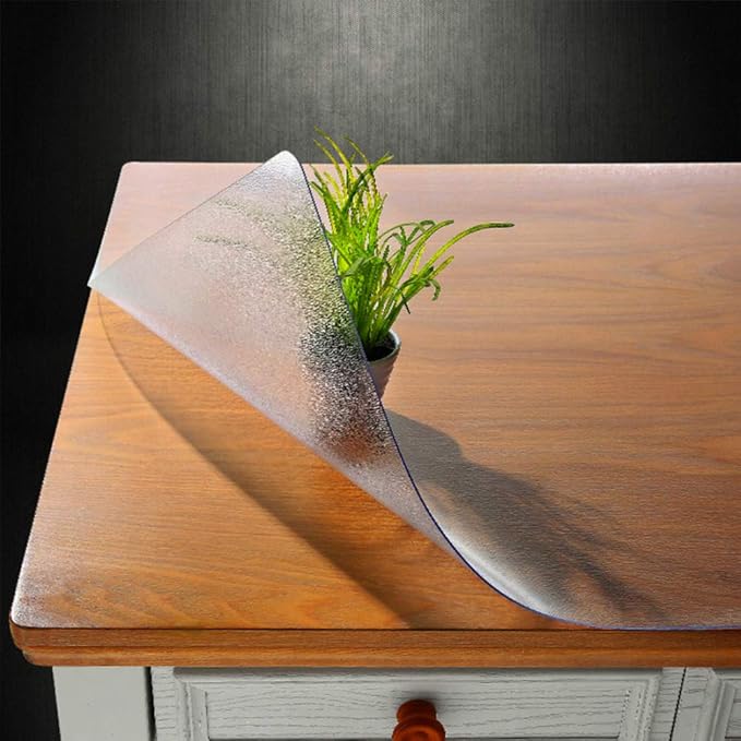 NECAUX Custom Multisize 1.5mm Thick Frosted PVC Table Cover Protector - 19 x 39 Inch Rectangular Plastic Table Cover Desk Pad Mat for Office & Computer Desk