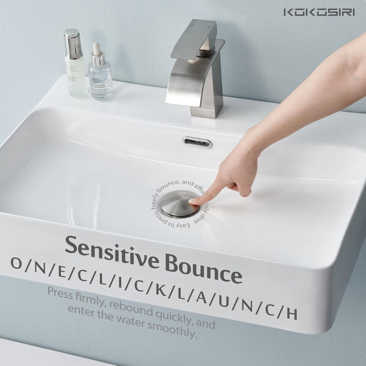 KOKOSIRI Bathroom Sink Drain with Detachable Hair Catcher, Brushed Nickel Pop Up Sink Drain with Strainer Basket Anti Clogging for Vanity Vessel Sink with Overflow, C1001BR