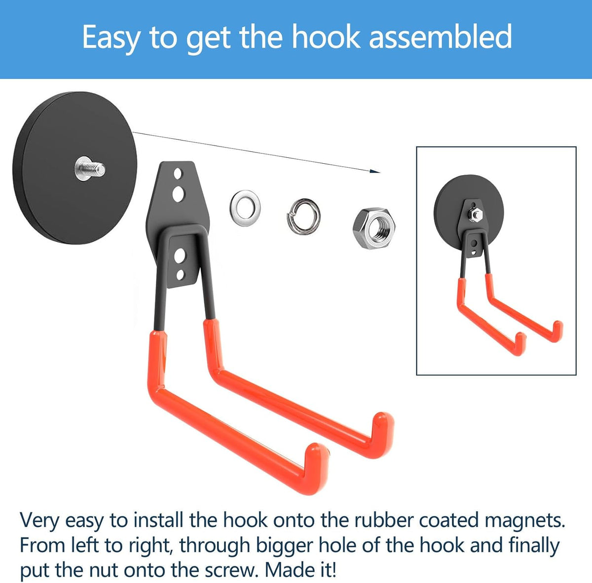 Heavy Duty Large Magnetic Hooks, Strong Magnet Hooks for Garden Tools,Hose,Straps,Steel Pegboard,Workshop,Anti-Scratch EV Charger Holder,Magnetic Cable and Tool Holder(4 Pack)