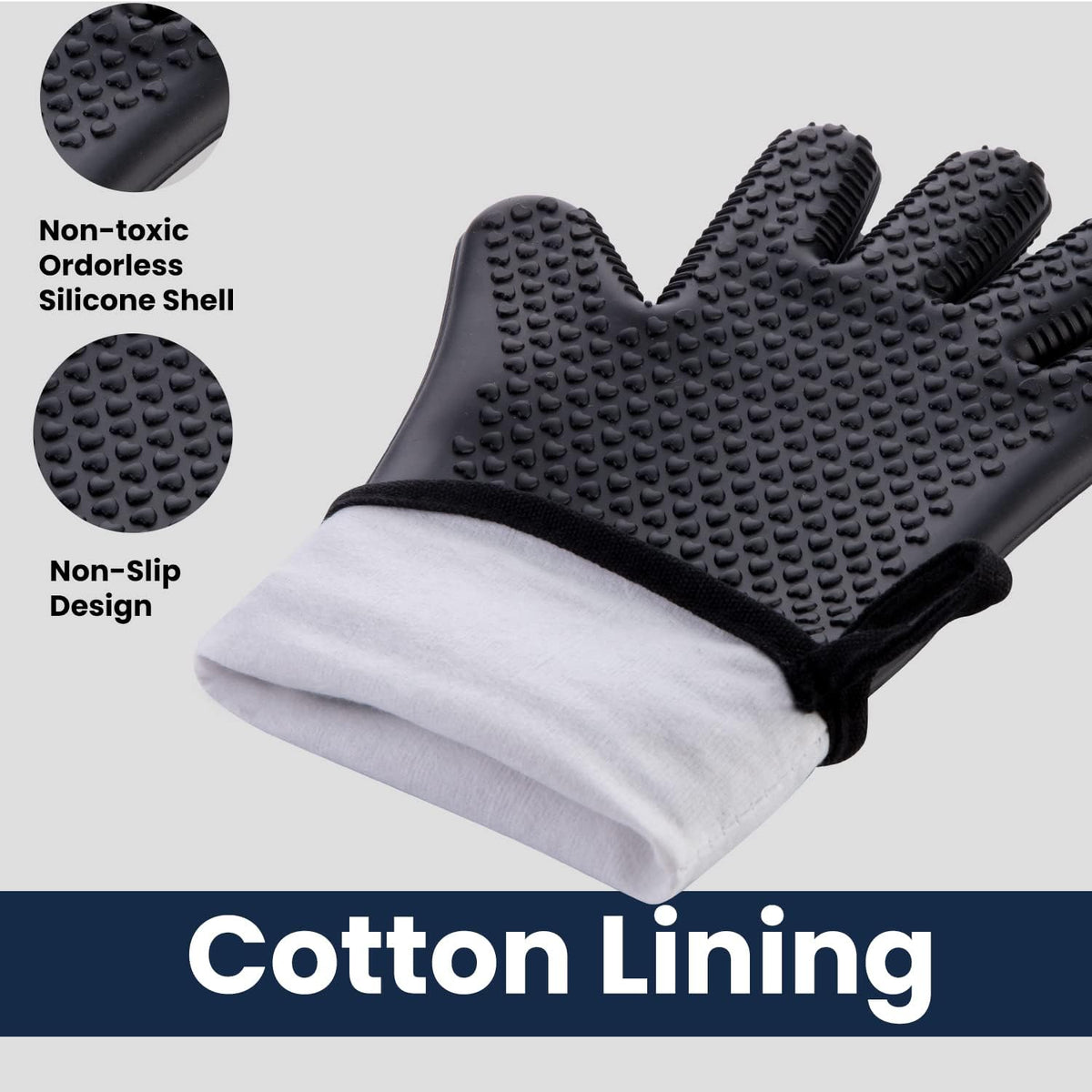 GEEKHOM BBQ Gloves X-Large, Heat Resistant Kitchen Silicone Oven Mitts, Waterproof Oven Gloves, BBQ Grill Accessories for Baking, Fryer, Smoker, Weber, Pizza, Microwave, Non-Slip, Black
