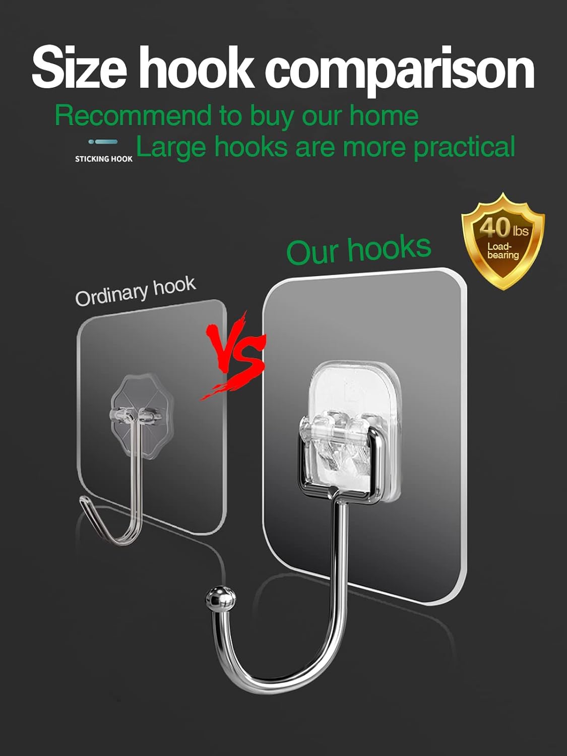 EKE 32 Pack of Large Sticky Hook Wall Hooks with 40Ib Load Capacity (max) for Hanging Stainless Steel Towels and Coats, Suitable for Kitchens, bathrooms, Homes and Offices (32).