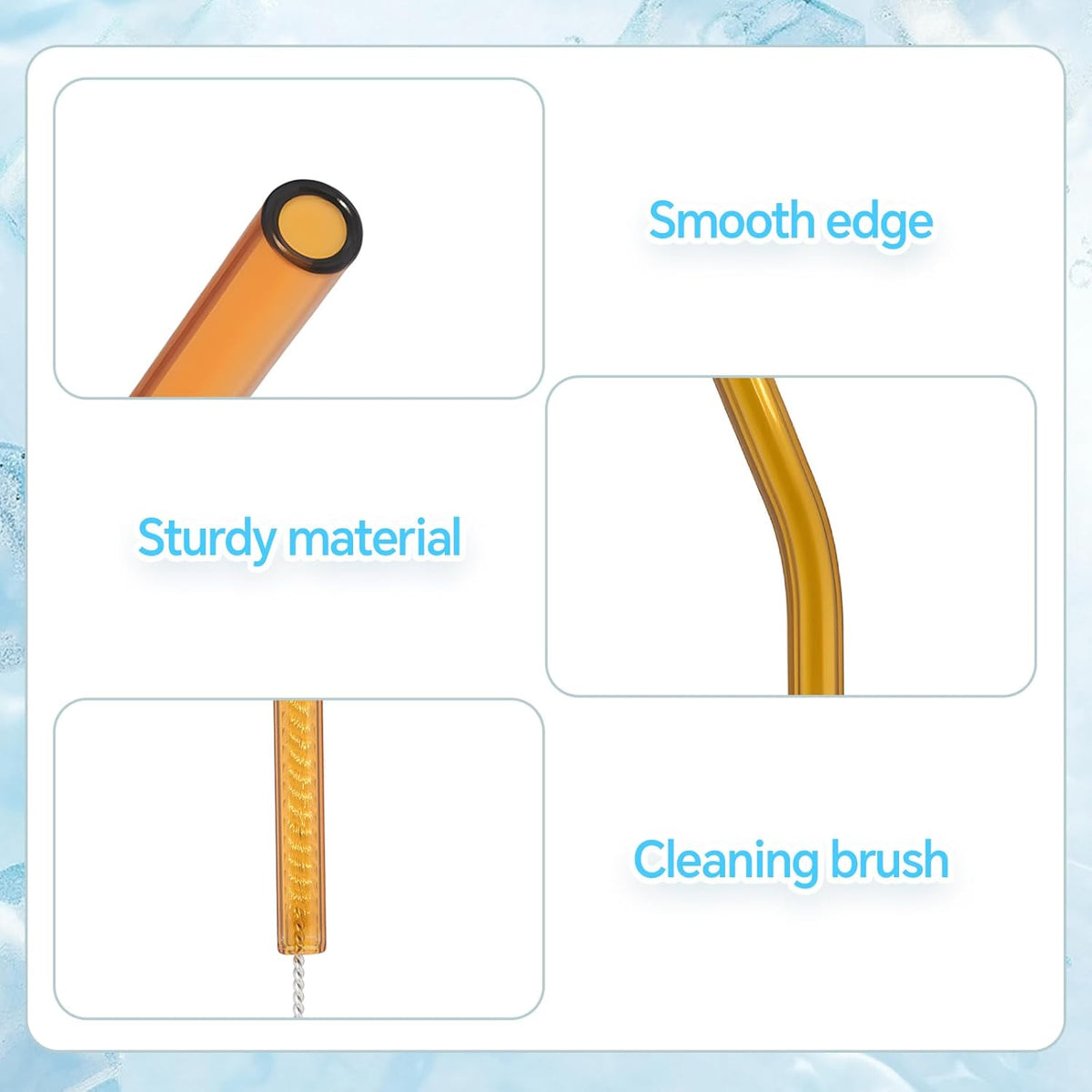 12 Pcs Reusable Glass Straws 8"x 8 mm Bent Glass Drinking Straws with Cleaning Brush for Tea, Smoothies, Milkshakes, Juices,Beverages(amber)