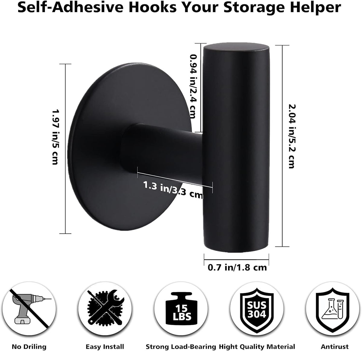 Adhesive Hooks Heavy Duty Wall Hooks Stainless Steel Waterproof Shower Hook, Adhesive Holder Coat Hook for Hanging, Wall Mounted Towel Hooks for Bathroom Glass Window- 2 Pack