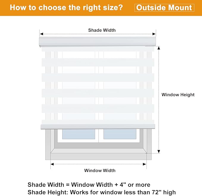 Persilux Zebra Cordless Roller Shades for Windows, Privacy Blinds (16" W x 64" H, White) for Sliding Door, Light Control for Day and Night, Home and Office