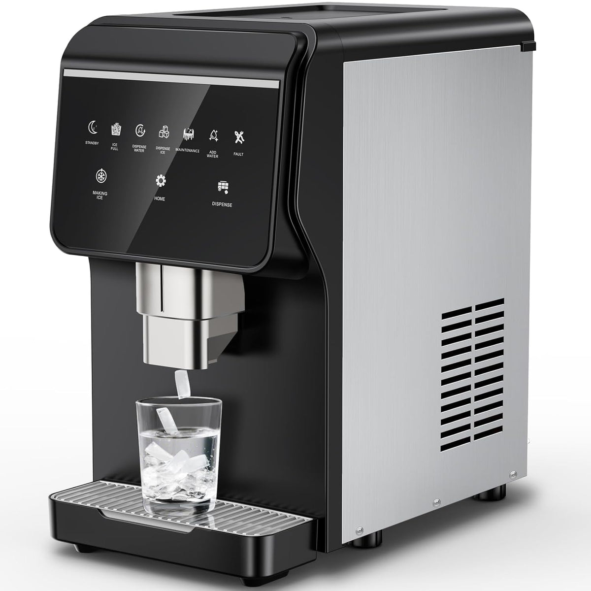 3-in-1 Nugget Ice Maker with Ice & Water Dispenser - 90Lbs/24H Pellet Chewable Ice, Self-Cleaning Countertop Stainless Steel Ice Machine for Commercial, Office, Kitchen, Party (Quiet Operation)