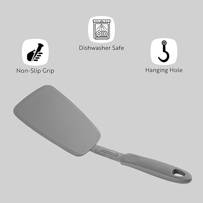 Restaurantware Comfy Grip Silicone Turner 1 Durable Cooking Turner - Stainless Steel Body Rubber Handle With Hole Turquoise Silicone Flipper Spatula Tolerates Up To 446F Dishwashable