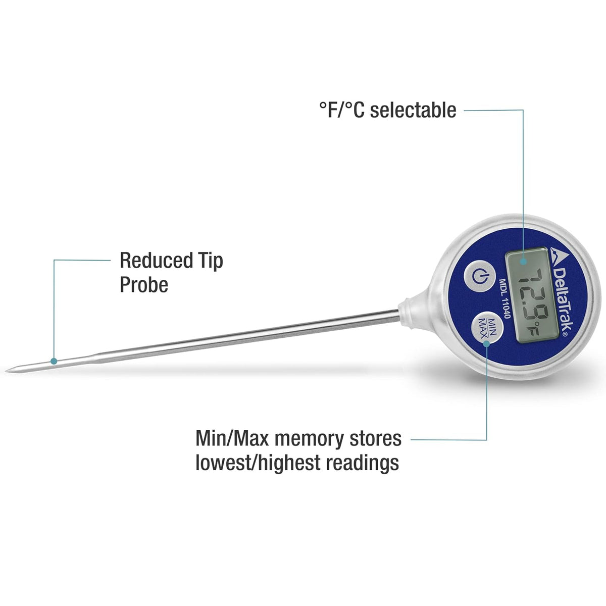 DeltaTrak 11040 Professional Digital Meat Themometer Waterproof for Kitchen, Food Cooking, Grill, BBQ, Smoker, Candy, Coffee, Blue