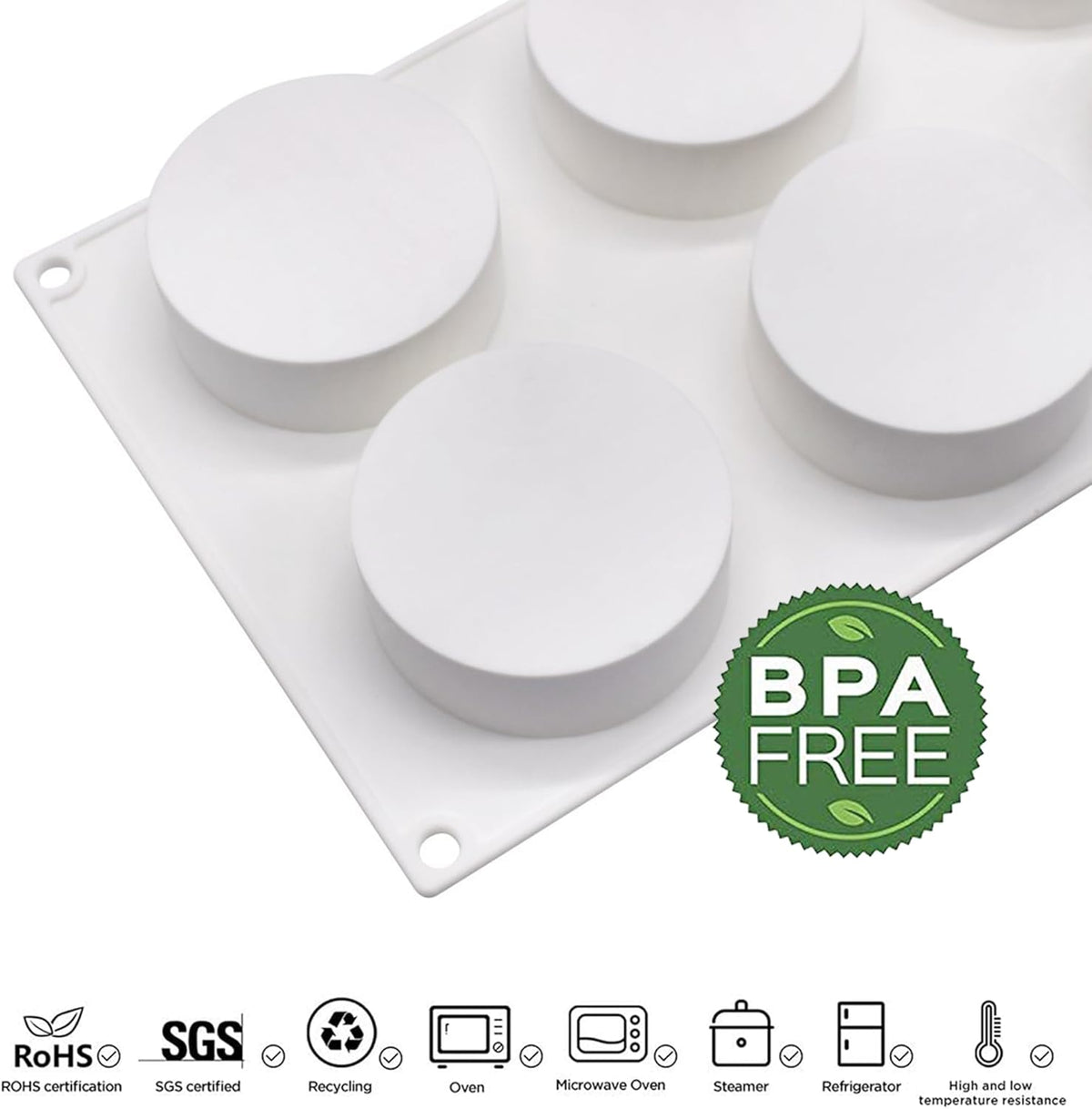 OCPO KITCHEN Cylinder Silicone Molds for Baking Mousse Cake, 3D Silicone Baking Mold for Candy Pastry Chocolate Truffle Cupcake Jelly Cookie Pudding Cake Decoration Mold, Flat Cylinder (6-Cavity)