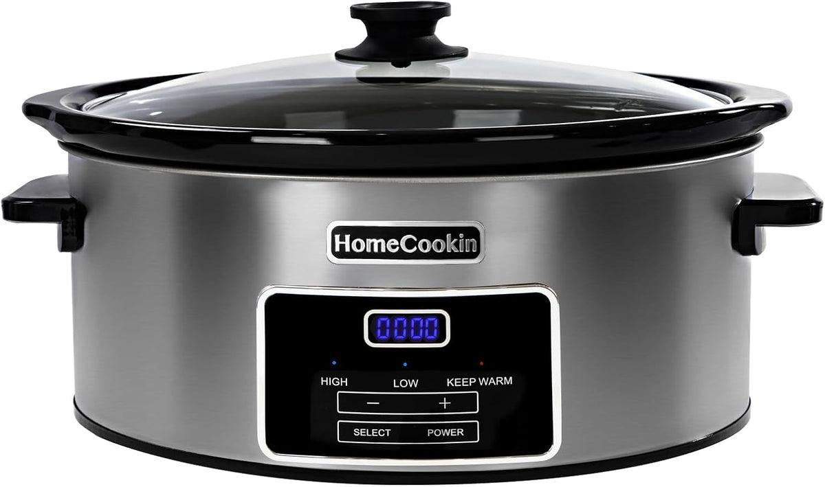 HOMECOOKIN 6-Quart Digital Programmable Slow Cooker with Timer - Small Kitchen Appliance for Family Dinners - Serves 6+ People - Heat Settings: Keep Warm, Low and High