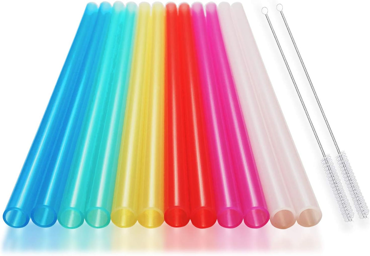 12 Pcs Eco Friendly Silicone Straws with 2 cleaning Brushes,Reusable Silicone Drinking Straws,for 20oz Tumblers,Yeti, Ozark, (Pure Multicolor, 7.87 inches)