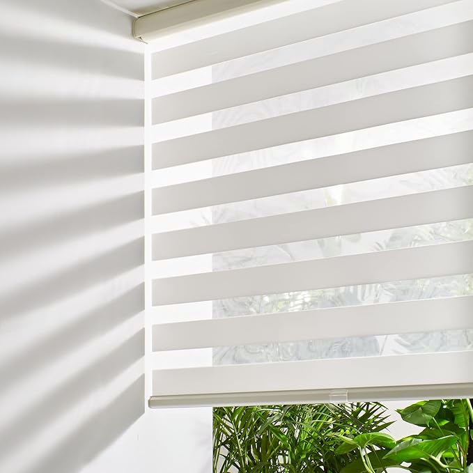 Persilux Cordless Zebra Blinds for Windows Free-Stop Roller Shades (71" W X 72" H, Cream) Dual Layer Light Cintrol for Day and Night, Light Filtering Sheer Shades for Home, Easy to Install