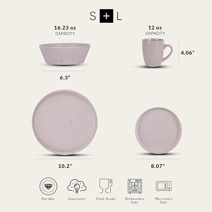 Stone Lain Jade Stoneware Dinnerware 16-Piece Service for 4, Taupe