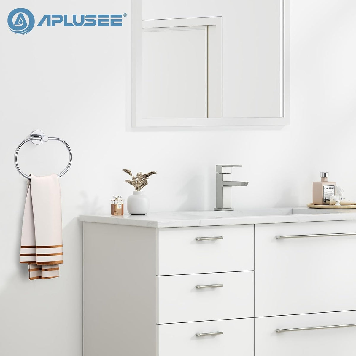 APLusee Oval Towel Ring Chrome, Stainless Steel Hand Towel Holder for Bath Kitchen, Wall Mounted