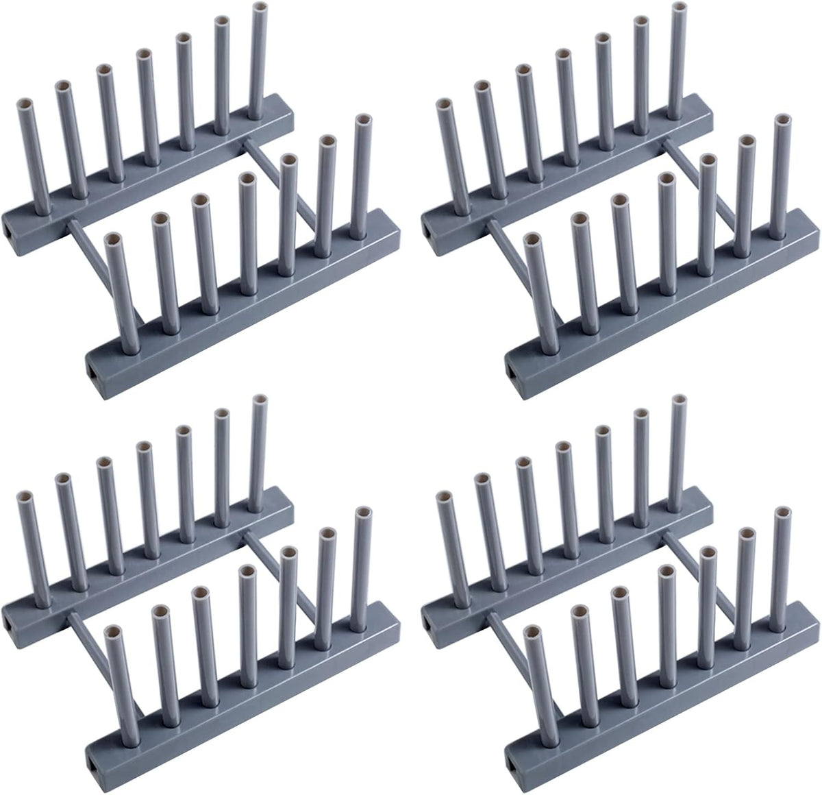 Gray Plate Racks Organizer for Cabinet, 4 Pack Plastic Plate Rack Stand Keep Dry for Dish, Bowl, Cutting Board, Bakeware, Serving Tray and More, Desk Mail Sorter Organizer 6 Slots Removable