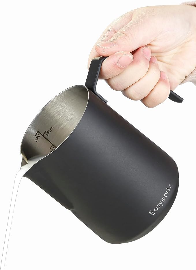 Easyworkz Pedro Stovetop Espresso Maker 4Cup 200ml, Bundled Espresso Steaming Pitcher Stainless Steel 20 oz Coffee Frothing Picther Milk Jug Cappuccino Latte Art Cup, Black