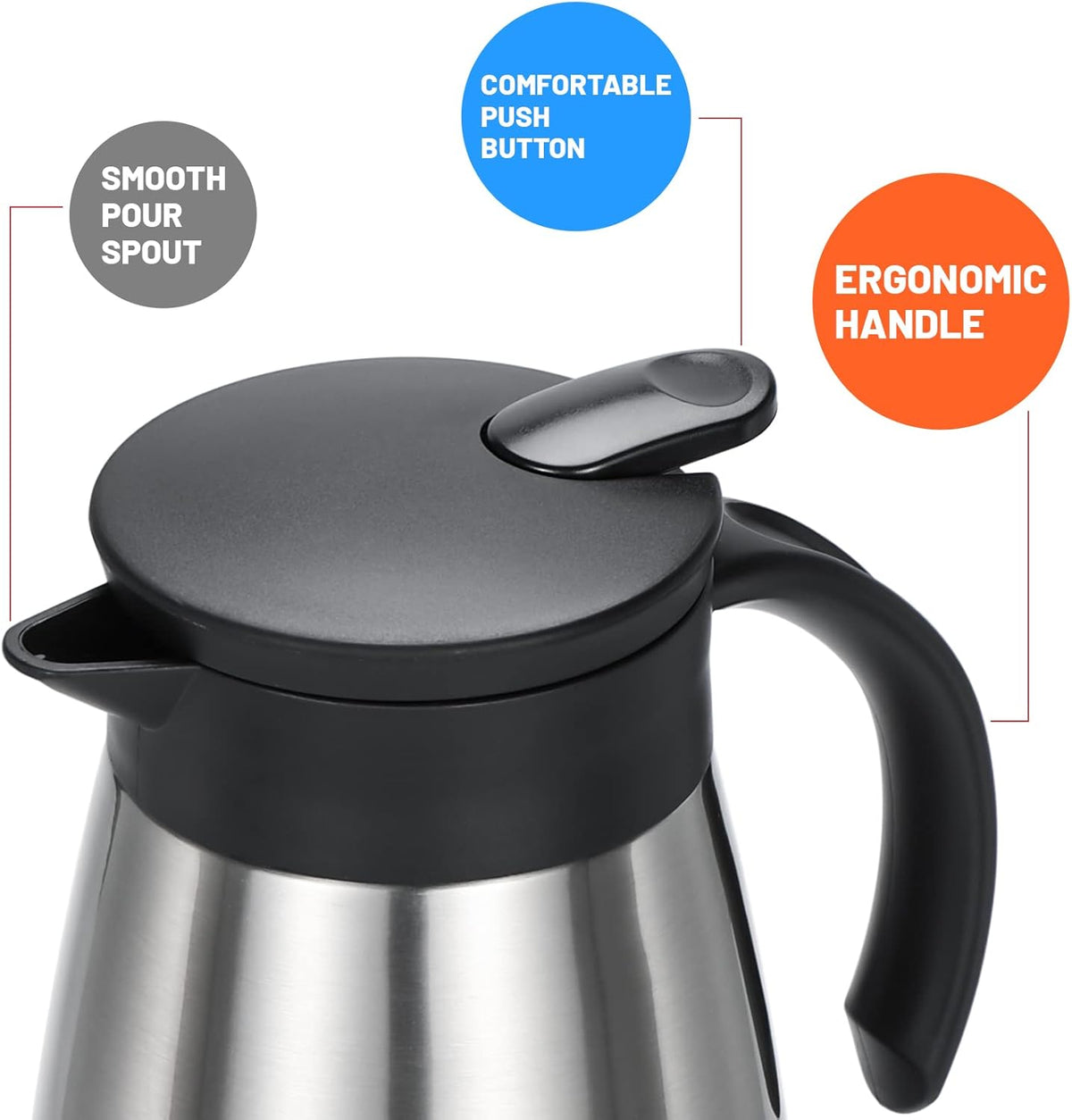 34 Oz Thermal Carafe, Insulated Stainless Steel Coffee Carafes for Keeping Hot Coffee & Tea for 12 hrs and Cold for 24 hrs, 1L/Silver