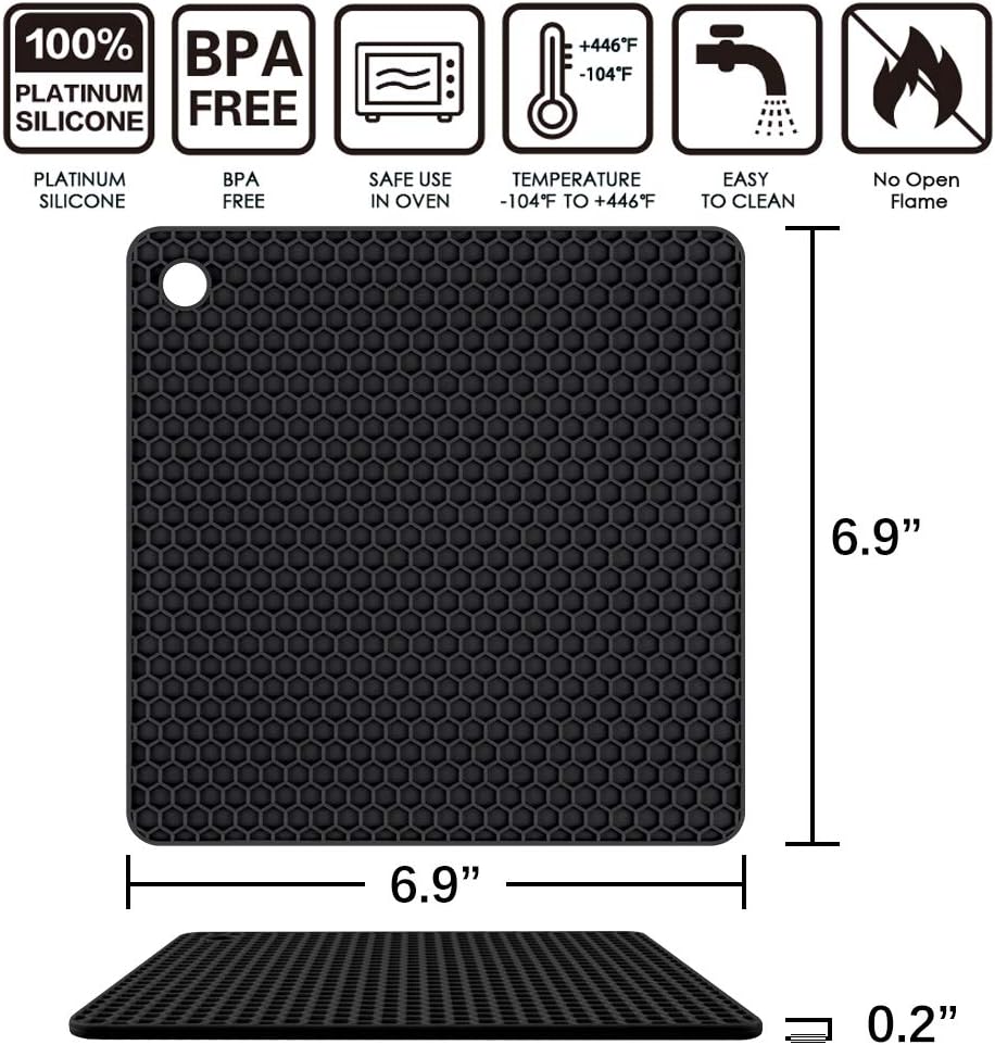 Silicone Trivet Mats Hot Mat - Hot Pads Robust Non Slip Coasters Heat Resistant Mats (Black)