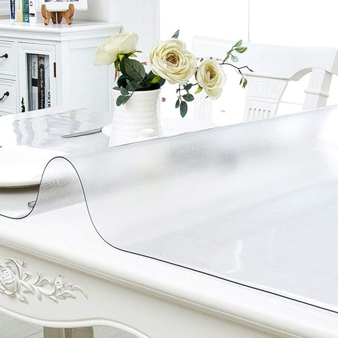 NECAUX Custom 54 x 60 Inch Frosted Table Cover Protector, 1.5mm Thick Plastic Waterproof Heavy Duty Desk Pad Mat Non-Slip Tablecloth Protector for Coffee Table, Dining Room Table, Conference Table