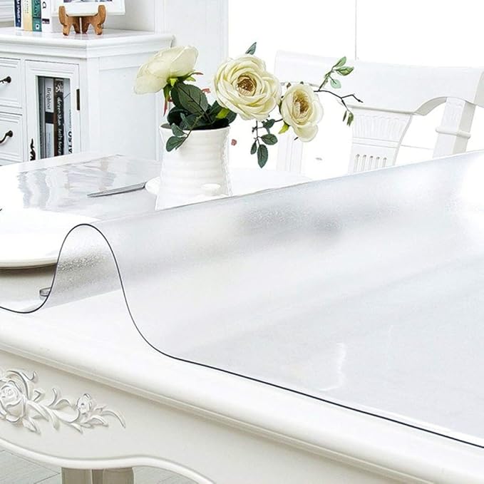 NECAUX Custom 42 x 56 Inch Frosted Table Cover Protector, 1.5mm Thick Plastic Waterproof Heavy Duty Desk Pad Mat Non-Slip Tablecloth Protector for Coffee Table, Sofa Table, Media Stand, Countertop