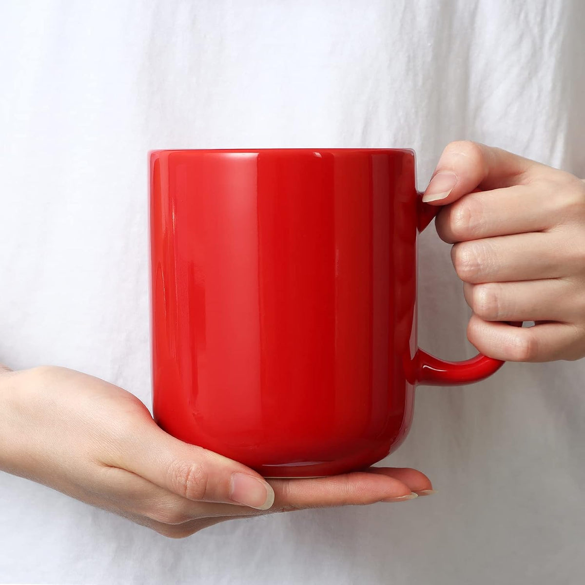 Smilatte 20 OZ Large Coffee Mug, M016 Plain Ceramic Boss Big Tea Cup with Handle for Dad Men, Set of 2, Red