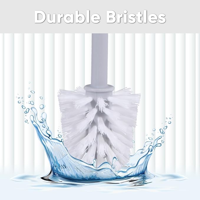 Superio Decorative Plastic Toilet Bowl Brush and Holder Set, Cleaner Scrubber for Bathroom (2, White)
