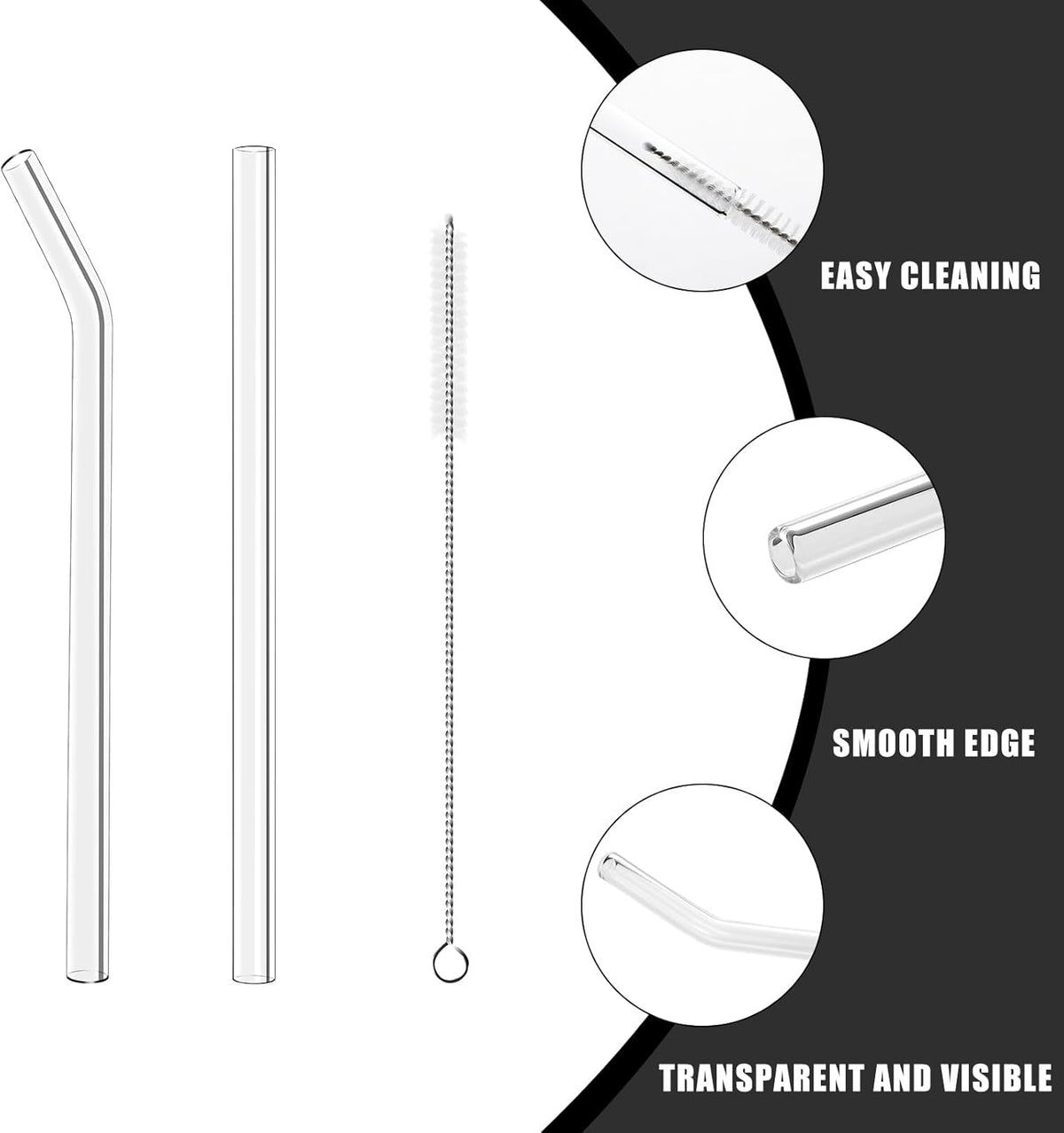 Lazycorner Reusable Glass Straws Set 16 Pcs 8.5''x 10MM Straight Clear Glass Drinking Straws, Set of 16 with 4 Cleaning Brushes. Reusable Straws Perfect For Smoothies, Tea, Juice-Clear Cocktail.