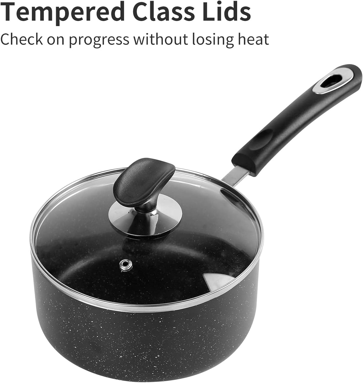 Nonstick Saucepan Set - 2 Quart and 3 Quart,Ultra Non Stick Sauce Pan Small Pot with Glass Lid,Great for Home Kitchen Restaurant,Black