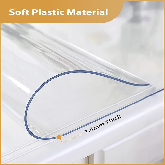 Clear Table Protector 40 x 60 Inch, 1.4mm Thick Waterproof PVC Plastic Table Cover, Durable Table Pad for Dining Room, Kitchen, Writing Desk, and Coffee Tables