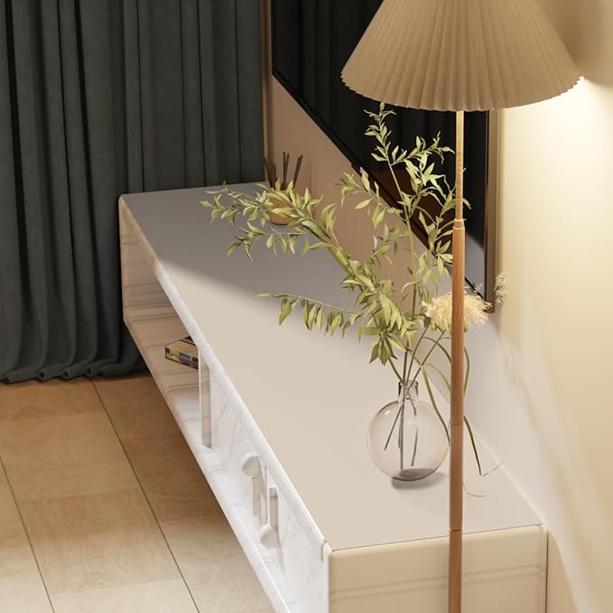 Leather Table Cover,1.8mm Thick,12x78 Inch Desk Cover,Dresser Cover Top,Dresser Protector Top,Dresser Cover,End Table Cover.(Off White+Light Gray,12x78)