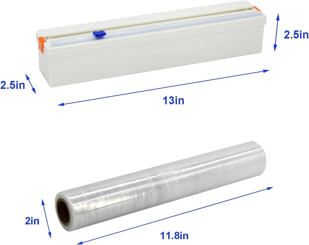 Plastic Wrap Dispenser with Cutter, Refillable Cling Film Dispenser with 12 inch328Ft Cling Film