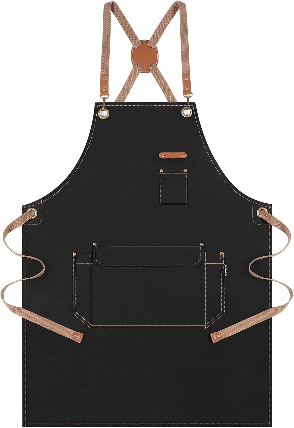 Genixart Chef Apron for Men Women with Gift Box Pack, Cross Back Apron with Pockets for Kitchen Cooking Baking Artist Painting, Cotton Canvas Work Aprons for Shop, Garden, Restaurant, Cafe (Black)