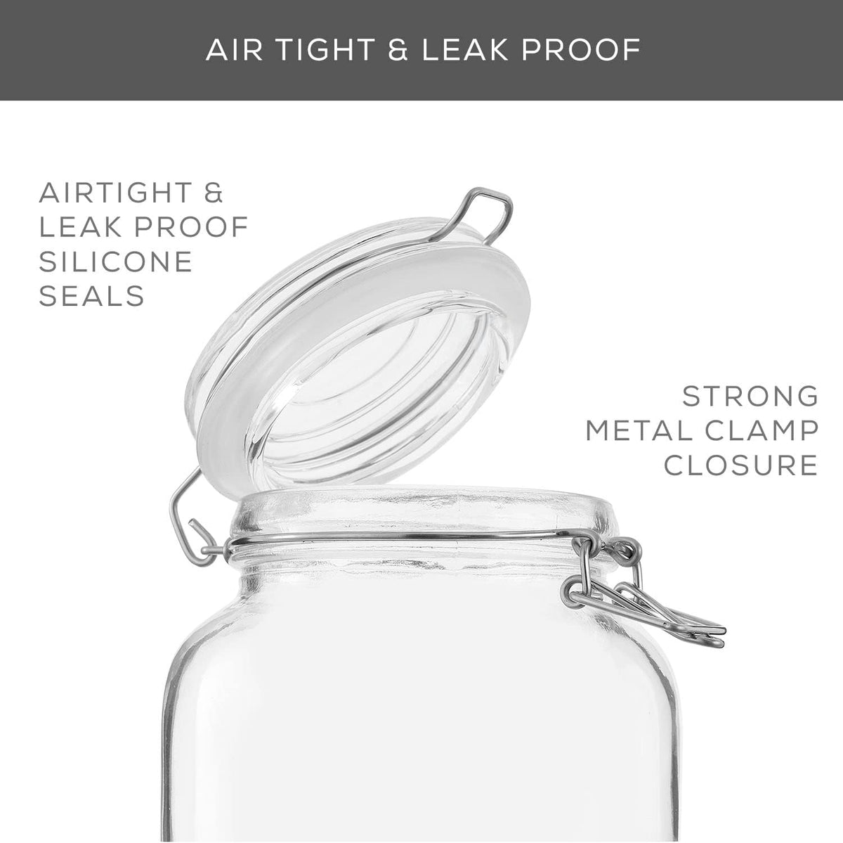 JoyJolt Airtight Glass Jars with Lids Set of 3. 78oz Glass Jar with Lid and 6 Silicone Seals! Large Glass Food Storage Containers. Square Mason Jar for Candy, Flour, Pasta Containers for Pantry