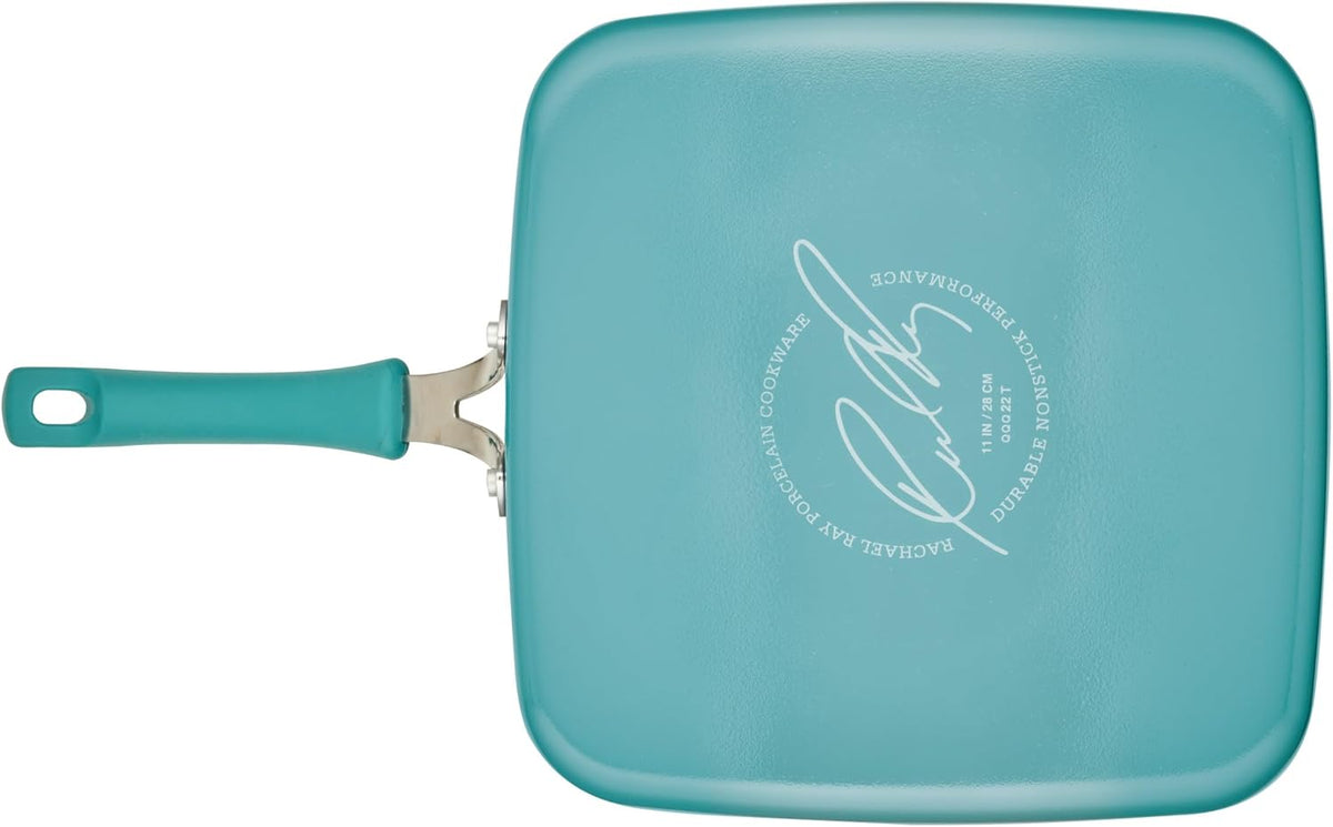 Rachael Ray Cook + Create Nonstick Stovetop Griddle/Grill Pan, Square, 11 Inch, Agave Blue