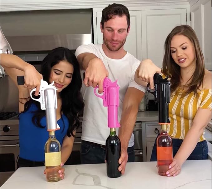Realtree® Electric Gun Wine Bottle Opener - Open your Wine Bottle Fast with this New Corkscrew - Great Gift for Gun Enthusiasts and Wine Lovers. Foil Cutter and Charging Base Included. (T Blue)