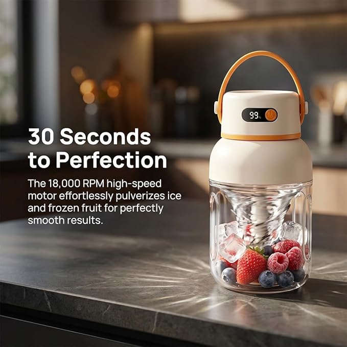 Portable Electric Juicer Cup with Zero Cord Hassle, Personal Size Juicer Cup, USB-C Rechargeable Electric Blender,18000RPM Motor, Leakproof Travel Juicer for Gym, Office, Outdoors (1000ml)