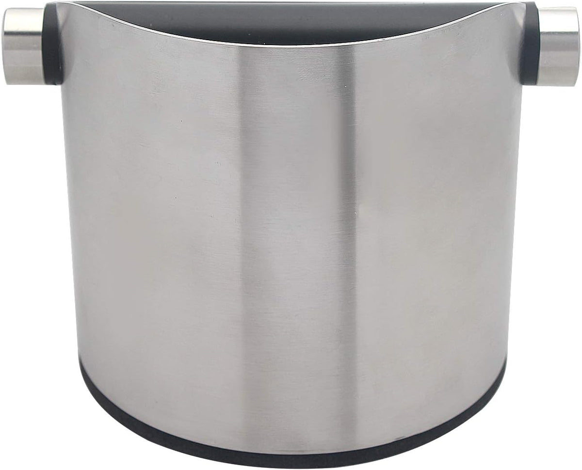 DIBTSA Espresso Knock Box, Stainless Steel Coffee Grounds Knock Box, With Removable Knock Bar and Non-Slip Rubber Base (Silver)